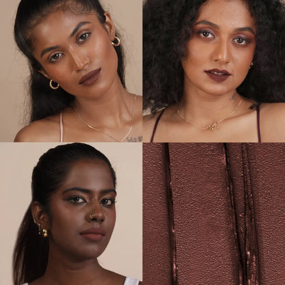 Matte SPF lip mousse lipstick on model with burgundy lip color