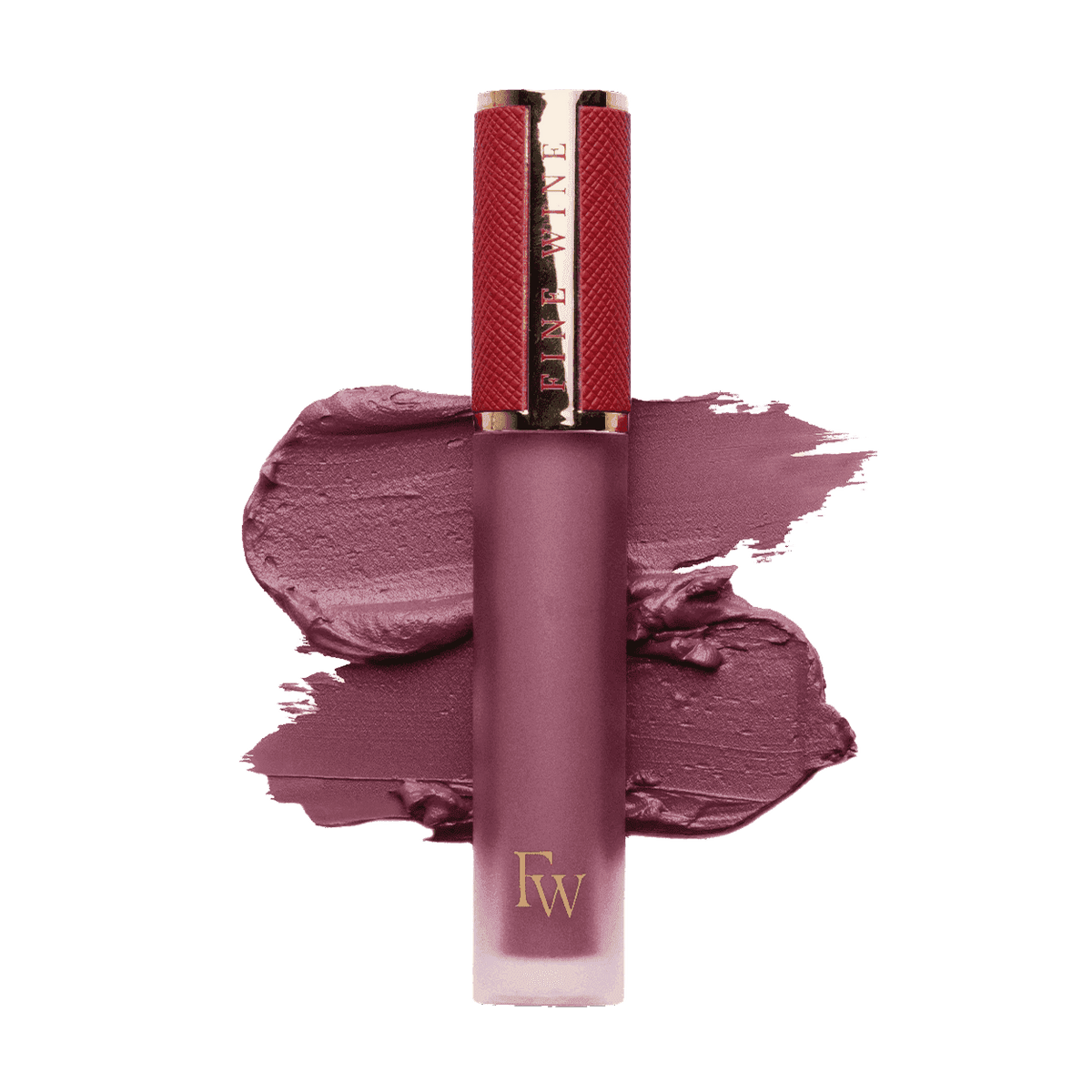 Matte SPF mousse lipstick in mauve rose, with lip color swatch and tube