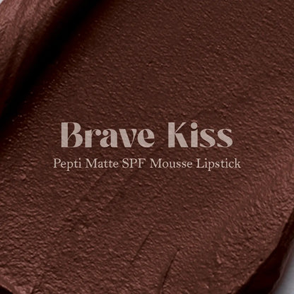 Matte SPF lip mousse lipstick swatch in dark burgundy