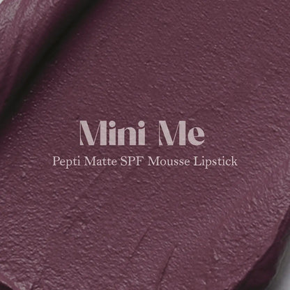 Mauve matte lip mousse swatch with textured finish, close-up