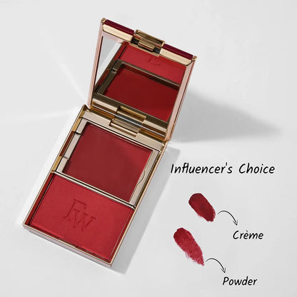 Blush duo compact with Influencer's Choice shade, cream and powder swatches