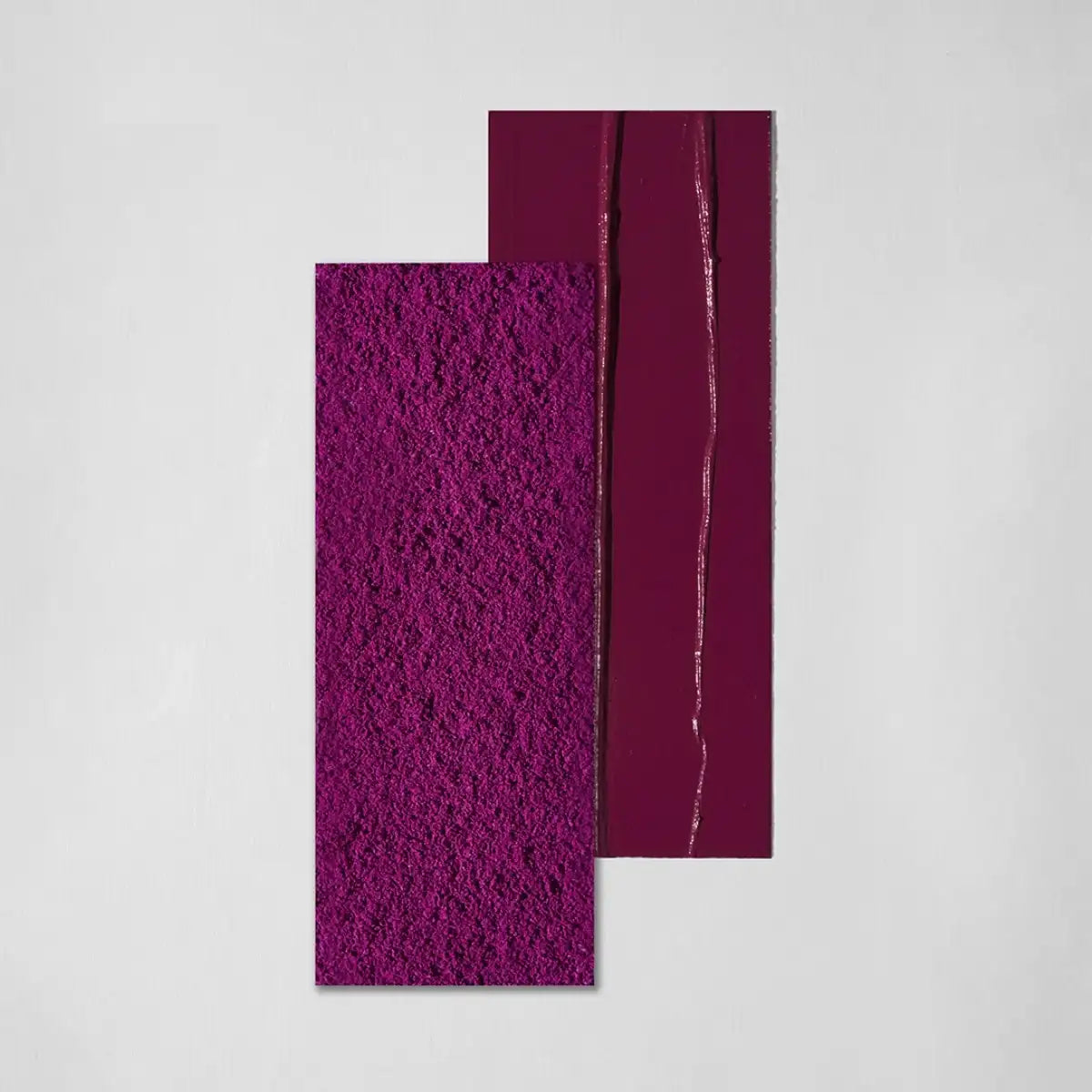 Two purple blush shade swatches on rectangular panels