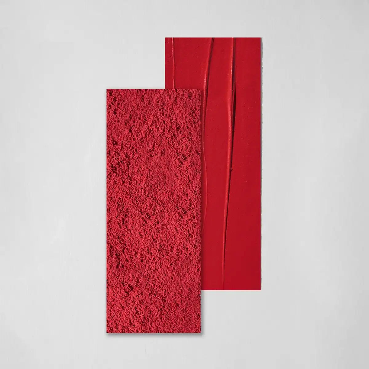 Two deep red blush shade swatches on rectangular panels